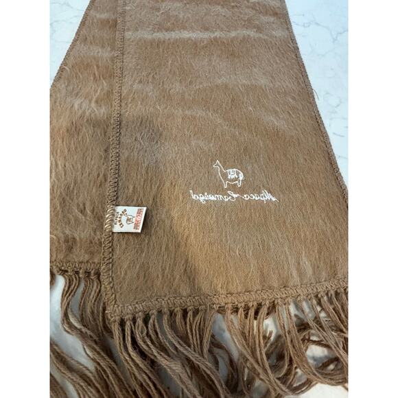 Alpaca Camargo Woven 100% Alpaca Fringe Camel Brown Scarf Made in Peru - Picture 3 of 6